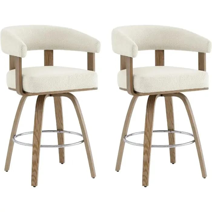 Ensemble de 2 tabourets de bar pivotants à hauteur de comptoir, tabourets de bar rembourrés avec dos