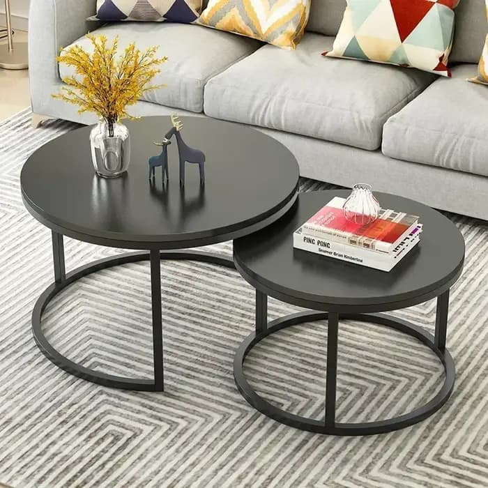 Tables basses de salon 2 en 1, Texture marbre, meubles combinés en bois, rondes, durables, légères,