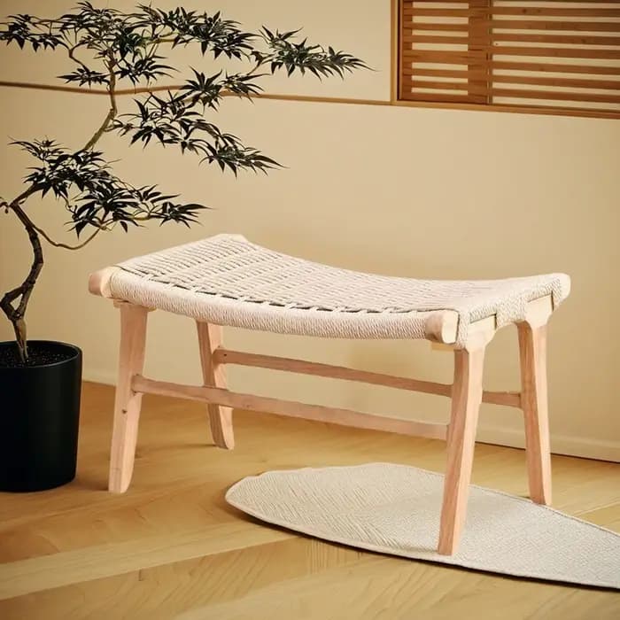 Tabouret bas tissé en bois massif fabriqué à la main