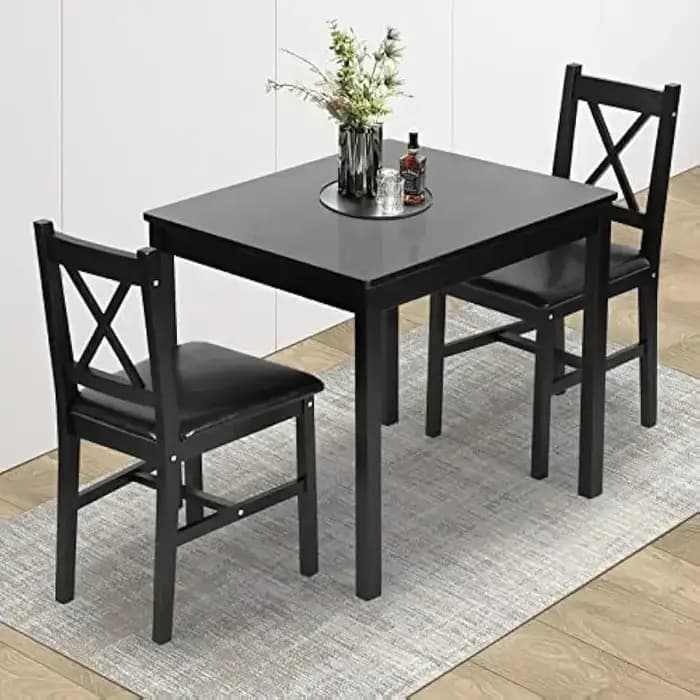 BestsellerBestsellerKitchen Ensemble de table à manger 3 pièces, table carrée en bois robuste et cha