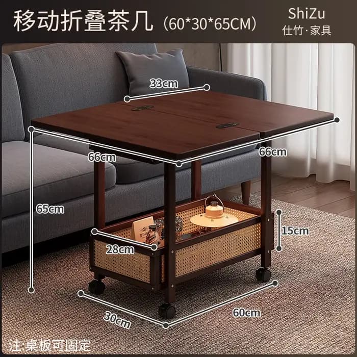 Table basse Mobile pliante en rotin sur roulettes