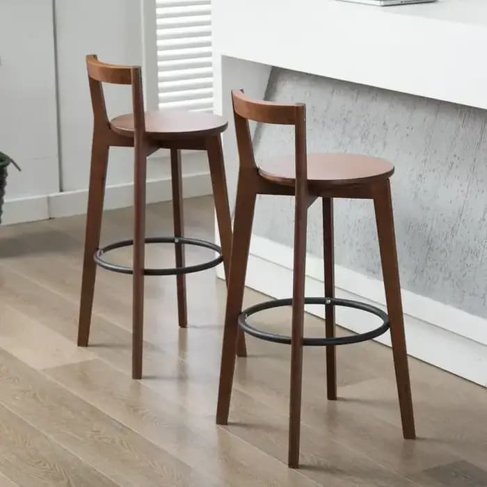 Tabouret de Bar nordique avec dossier en bois massif
