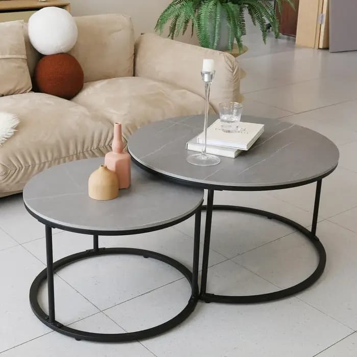 Ensemble de table basse en marbre gris rond nidification moderne