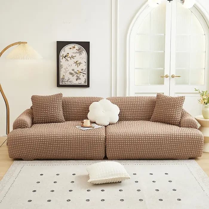 Housse de canapé élastique unie simple à rayures droites