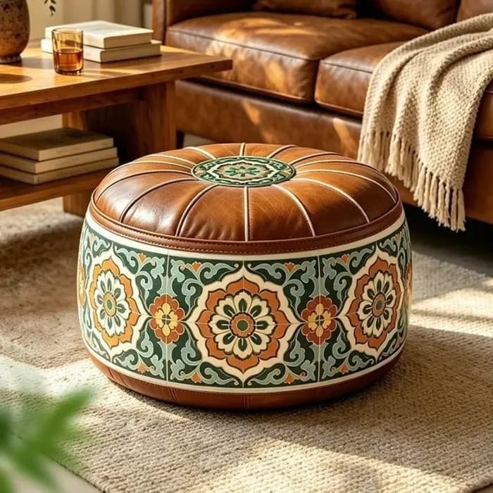Housse de pouf de style bohème, ottoman de rangement pliable non rembourré en cuir PU, sac de rangement grande capacité pour vêtements, balcon