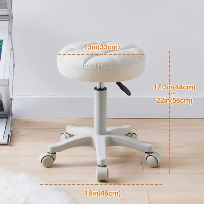 Petite chaise ronde tabouret roulant avec roulettes simili cuir hauteur réglable pivotant dessin tra