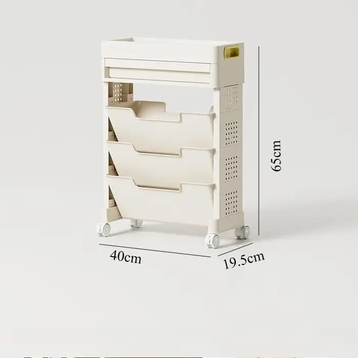 Petite bibliothèque à côté du bureau avec roulettes