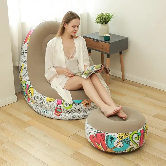 1 fauteuil pouf, canapé gonflable pliable floqué