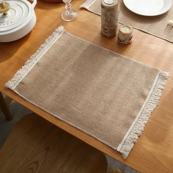 Napperons de table en coton et lin naturel à franges