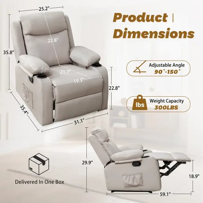 Korser Petites fauteuils inclinables pour petits espaces, chaise inclinable manuelle avec porte-gobe