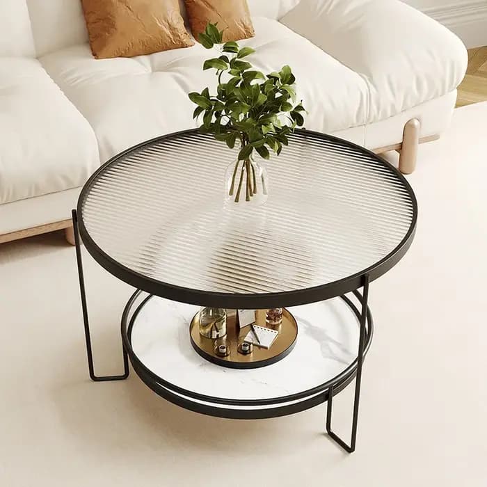 Table basse en verre salon petit appartement Simple moderne ronde Double dalle de roche petites Tabl