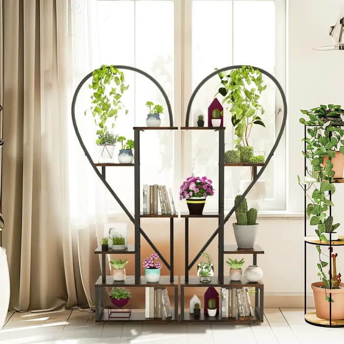 Étagère de rangement pour plantes hautes en forme de cœur, 6 niveaux en métal, support de jardin pou