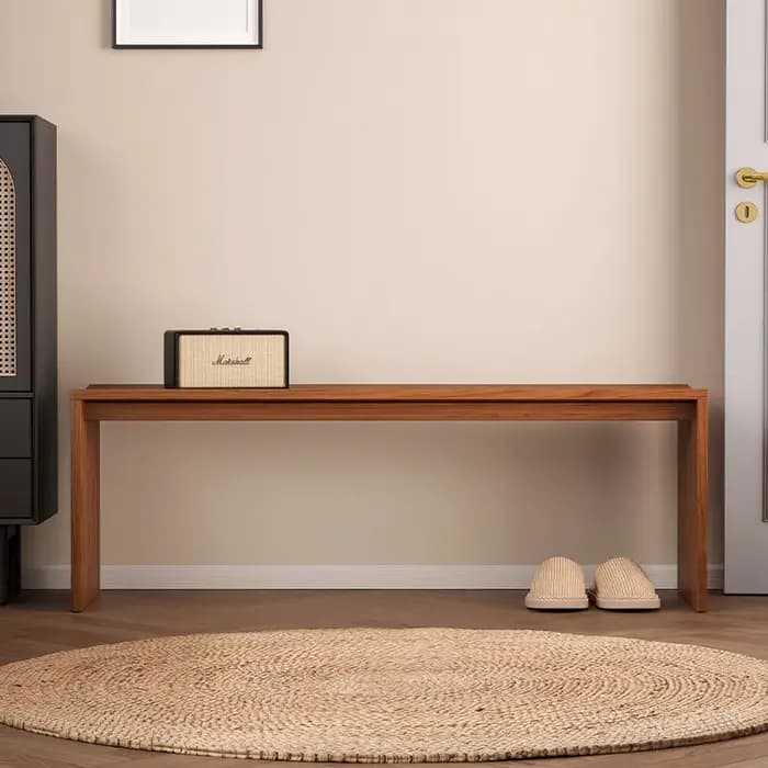 Banc long en bois massif Wabi Sabi noir, minimaliste, avec repose-pieds, pour chambre, entrée, siège