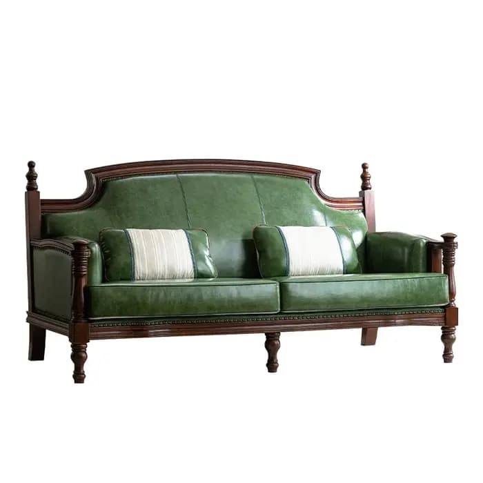 Dos européen salon canapés en cuir vert italien en bois canapé design Double luxe incurvé Divano Sog