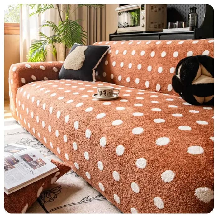 Housse de canapé à motif de pois, couleur unie, épaisse, en peluche, pour serviettes, antidérapante,