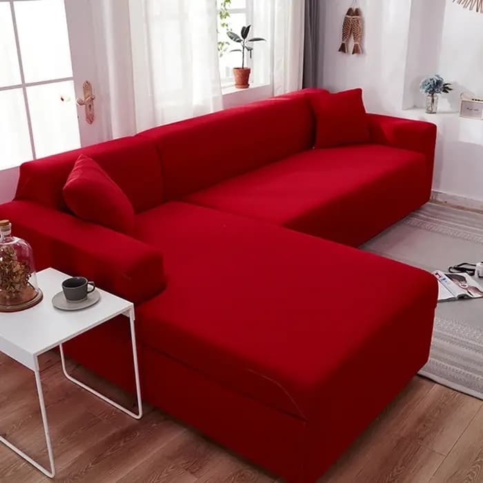 Housse de canapé d'angle élastique de couleur unie noire pour salon 2 3 4 places Chaise Longue canap