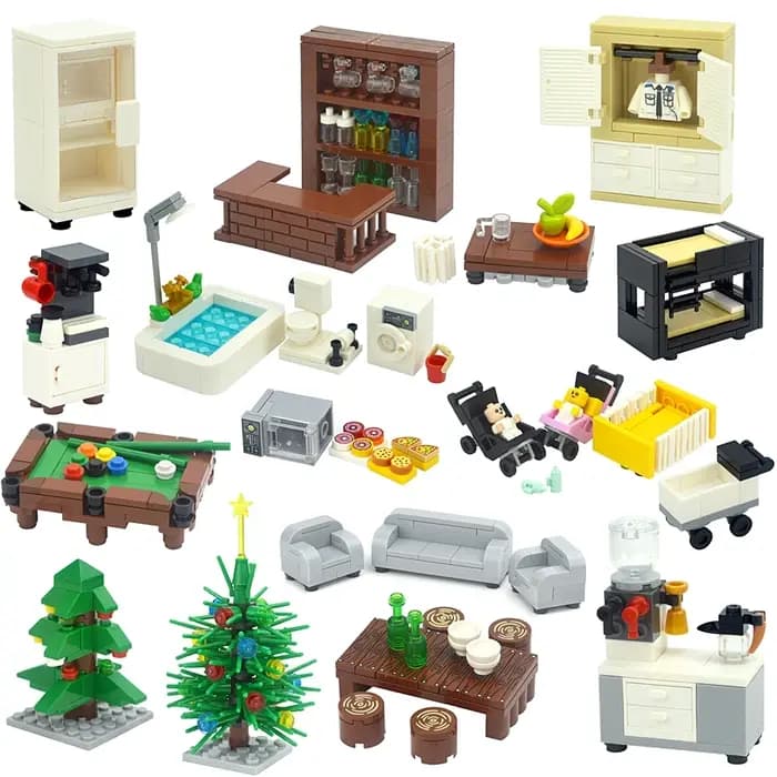 MOC – meuble créatif TV canapé brique ville