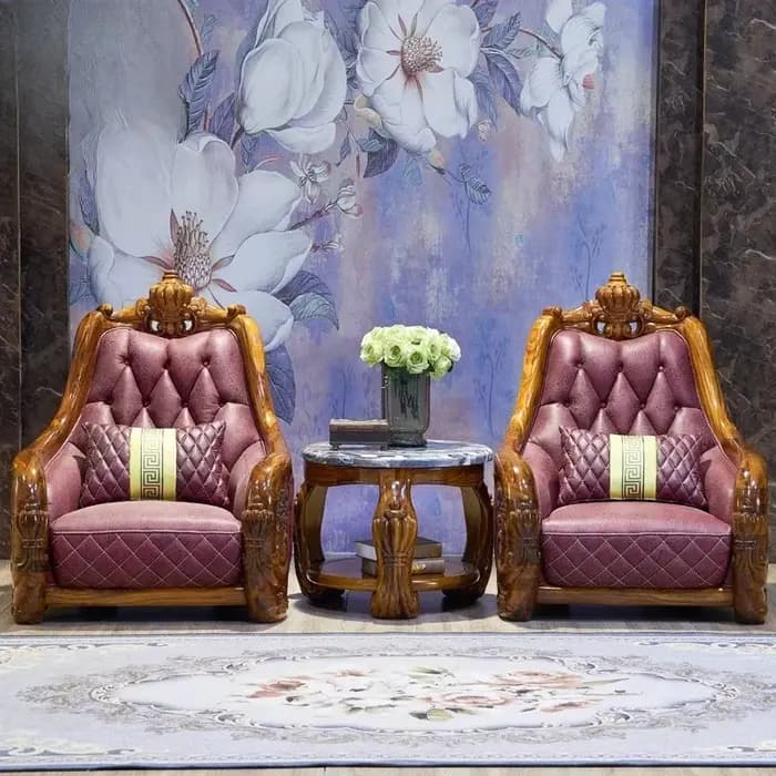 Canapé de luxe européen en cuir véritable sculpté