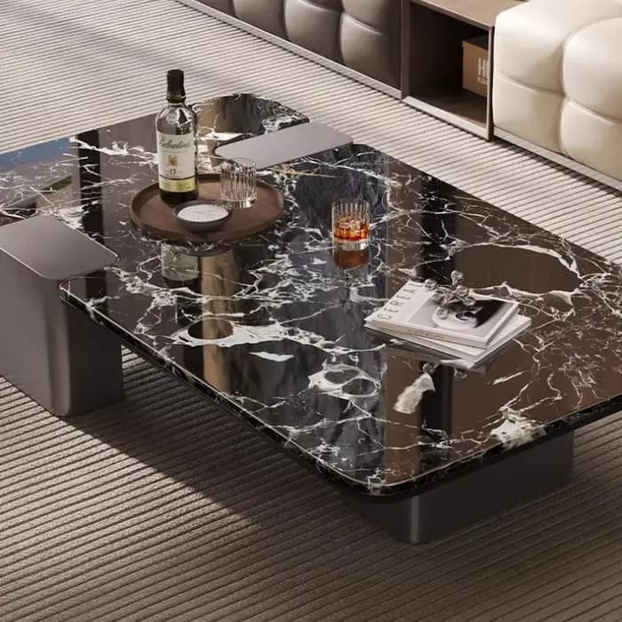 Table basse design rectangulaire moderne avec pieds en métal
