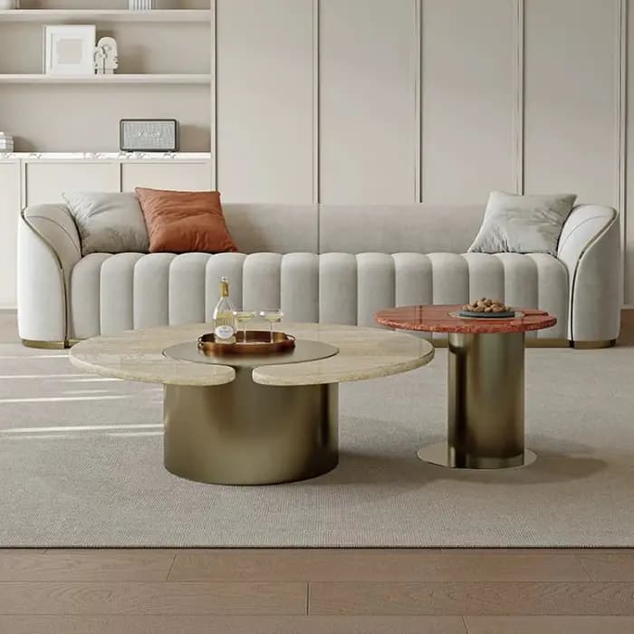 Table basse irrégulière en marbre chromé pour salon