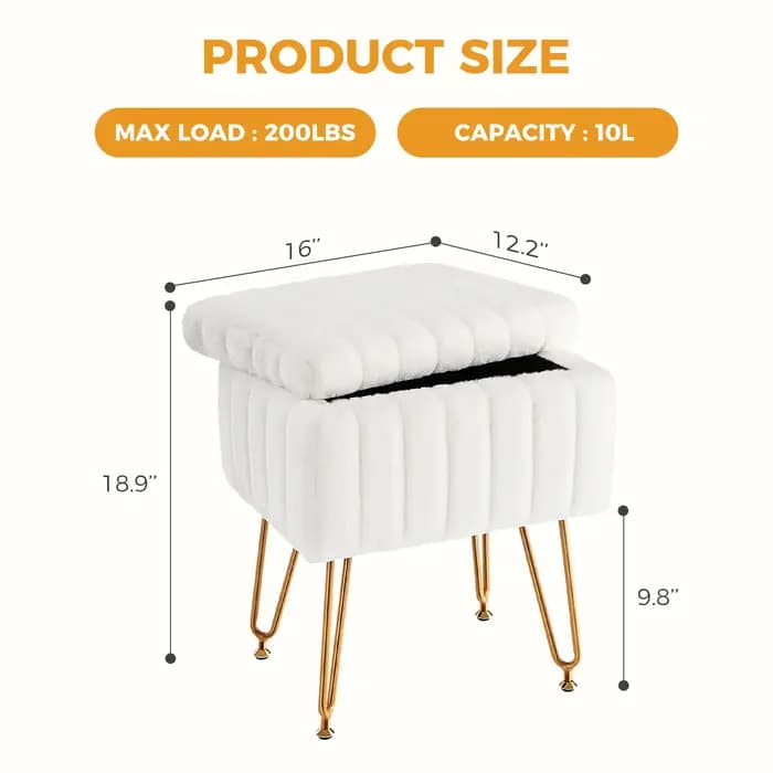 JHK – tabourets et poufs de rangement cachés en fausse fourrure pour salon, maquillage rembourré ave