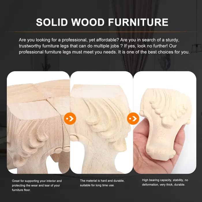 4 pièces pieds de meubles en bois massif sculpté Rose