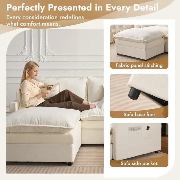 Canapé sectionnel en forme de U de 107,8 pouces, confortable canapé modulaire en chenille avec ottom