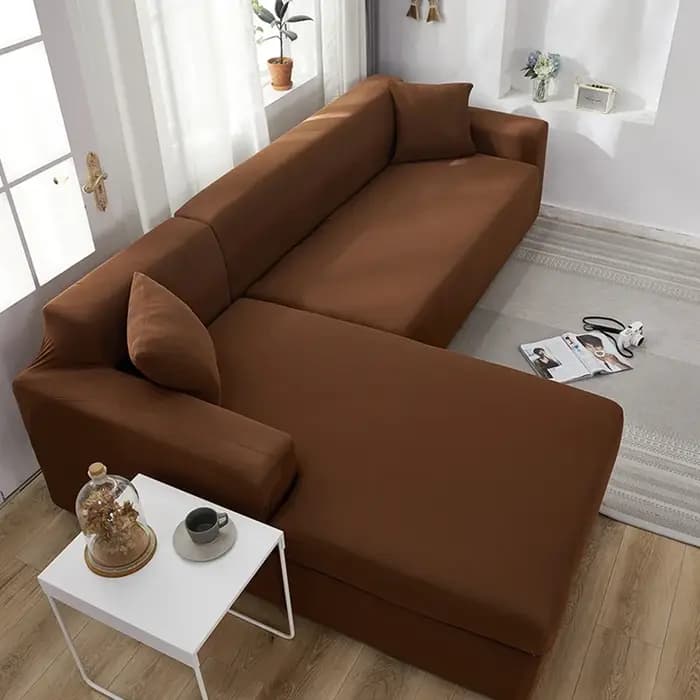 Housse de canapé d'angle élastique de couleur unie noire pour salon 2 3 4 places Chaise Longue