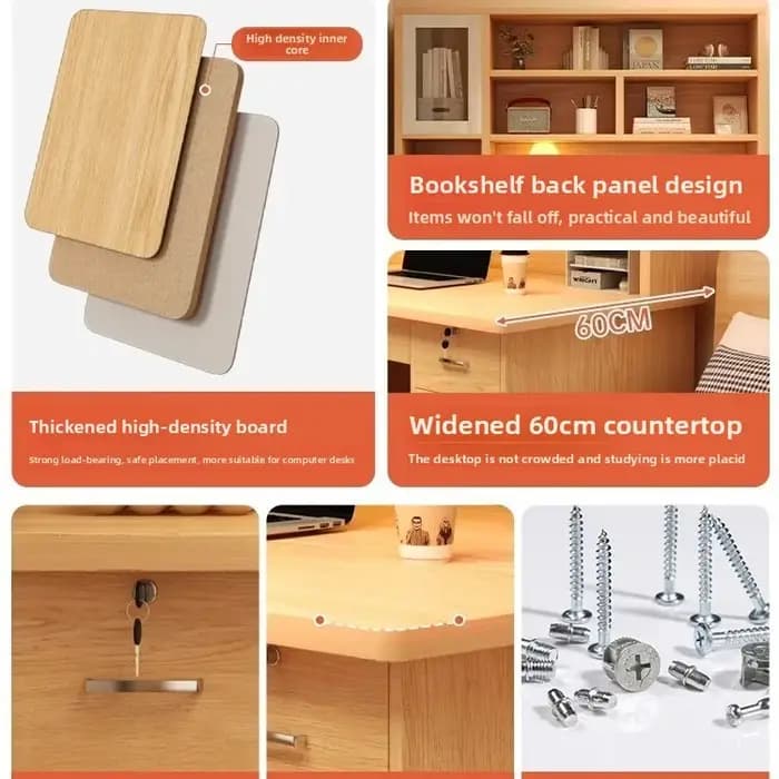 Bureau d'ordinateur, bibliothèque de bureau, Table intégrée, bureau d'écriture pour chambre à couche
