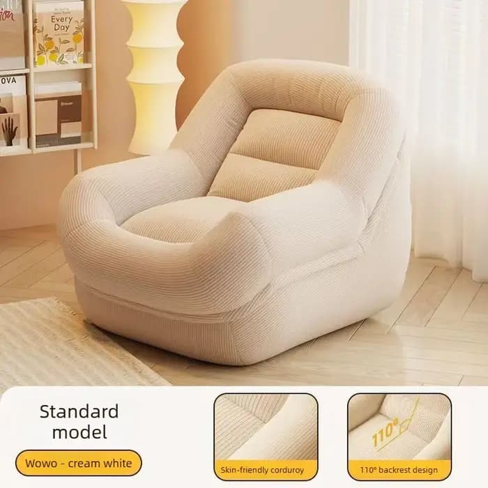 Fauteuil pouf individuel, canapé paresseux pour dormir, design dossier inclinable à 110 degrés, maté
