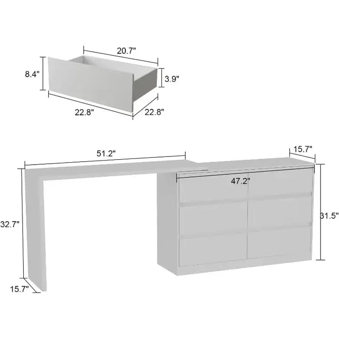 Commode double avec poste de travail déformable, commode en bois avec plateau multifonctionnel, comm