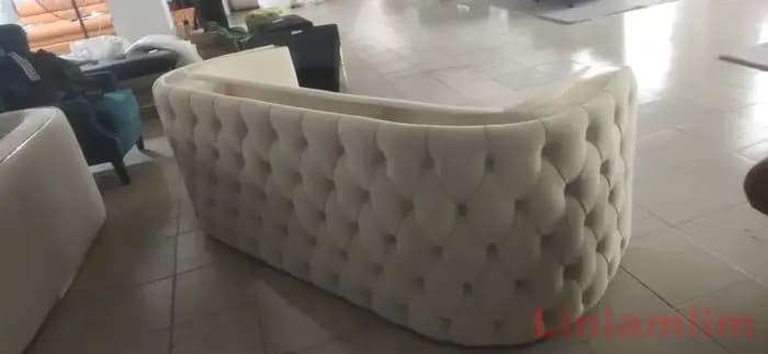 Ensemble de canapés capitonnés en cuir véritable de luxe – Canapé Chesterfield avec dossier incurvé et boutons