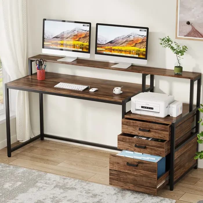 Tribesigns-Bureau d'ordinateur ergonomique avec support de moniteur, table d'ordinateur industrielle