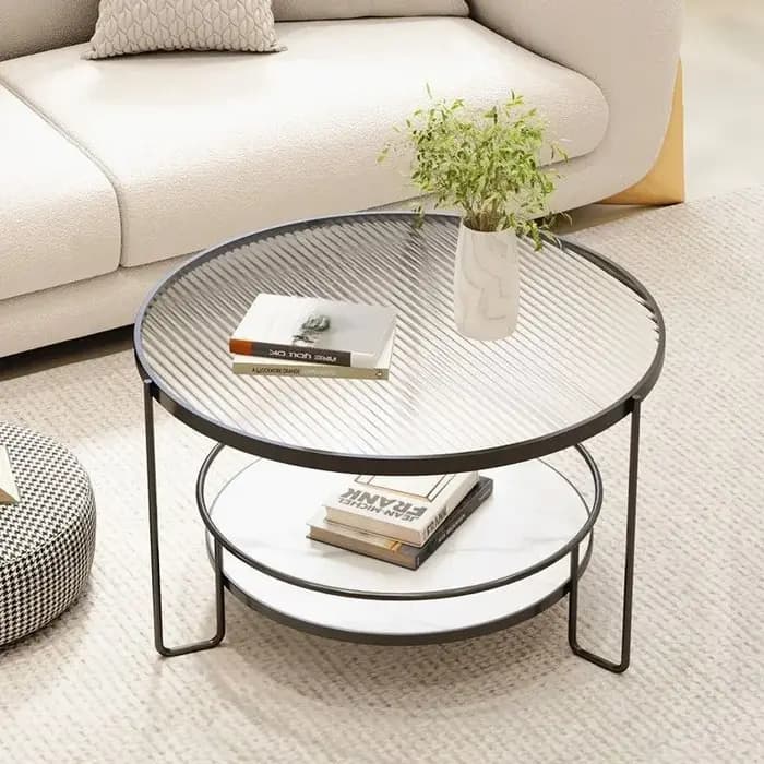 Changhong table basse en verre trempé petit appartement salon rond ménage minimaliste mini