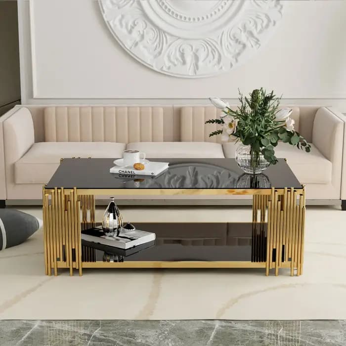 Table basse rectangulaire en verre d'acier inoxydable pour le salon Table centrale moderne de 51.18