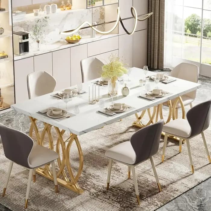 Table à manger moderne, grande table de cuisine de 63 pouces pour 4 à 6 personnes, table à manger re
