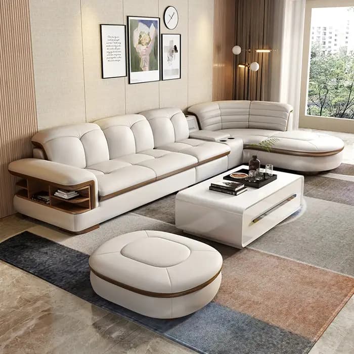 Canapés minimalistes modernes multifonctions en cuir véritable appartement