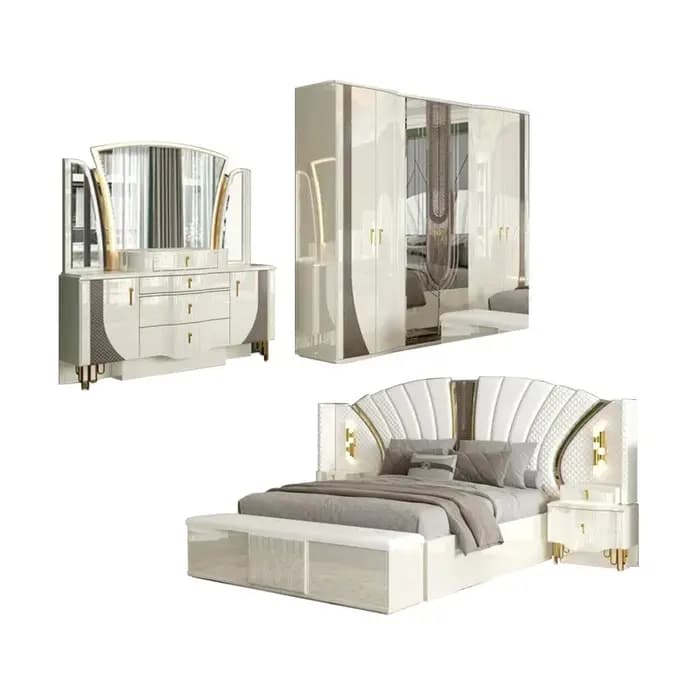Ensemble de meubles de chambre à coucher en bois au design moderne, lit double king size avec cadre