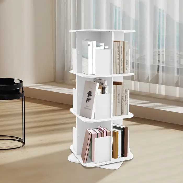Good ing.org-Bibliothèque sur pied à 3 niveaux, étagère rotative à 360 °, peu encombrante pour chamb