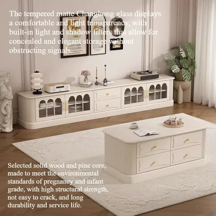 Meuble TV en bois blanc rétro avec portes vitrées de 60 pouces, tiroirs, support bas, pour sol ou mur, style nordique, meubles de maison