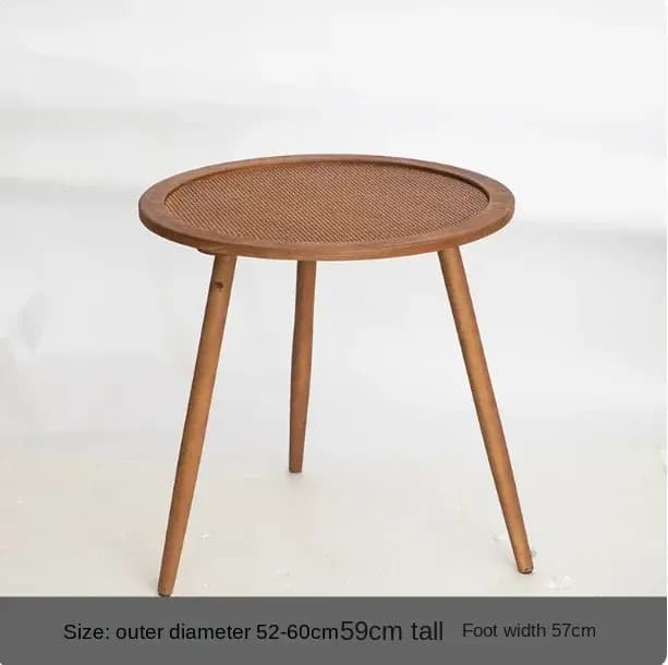 Table basse MOMO bohème rétro américaine en bois massif, table d'appoint en rotin naturel, table ron
