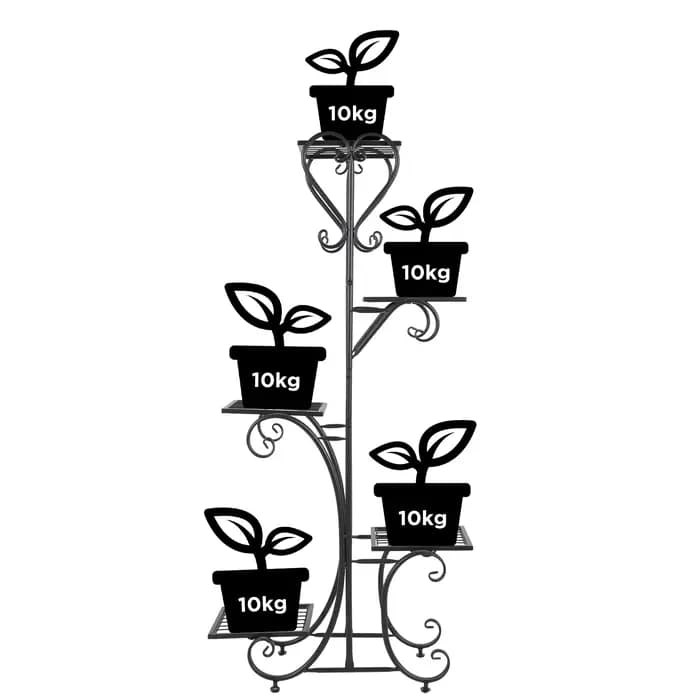 Étagère Plante Intérieure, Porte Plantes Fer Forgé Extérieur Intérieur de 5 Niveaux Support Pot de F