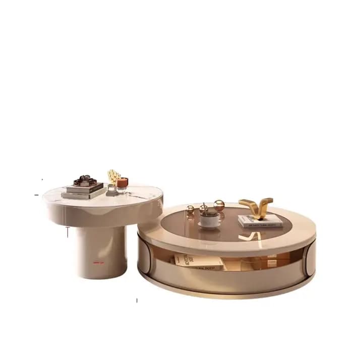 Tables basses rondes modernes tiroirs en verre