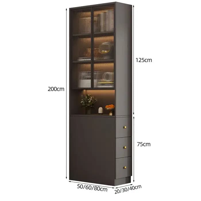 Tiroirs armoires de salon blanches noir luxe avec portes vitrine