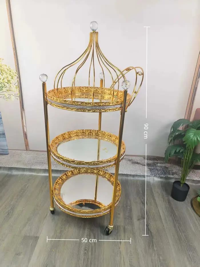 Chariot de restauration haut de gamme en métal et verre, style rétro, pour livraison de plats, desse