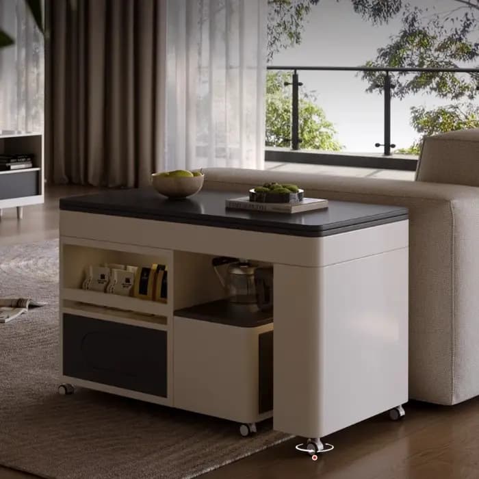Table basse télescopique rotative en bois massif