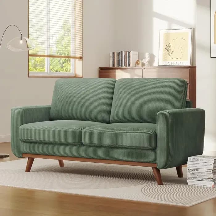 Canapé causeuse Vesgantti 68 – Vert, velours côtelé confortable avec coussin à ressorts, cadre en bo