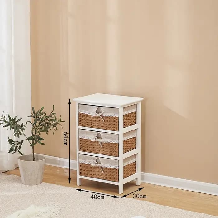 Armoire de rangement en bois massif avec tiroir tissé minimaliste moderne, Table de chevet simple po