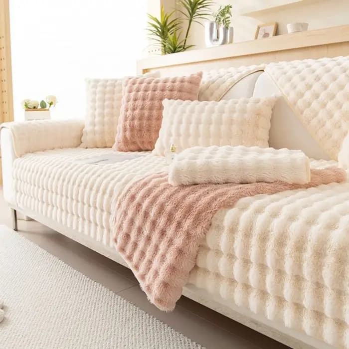 Housse de canapé en peluche Imitation fourrure de lapin