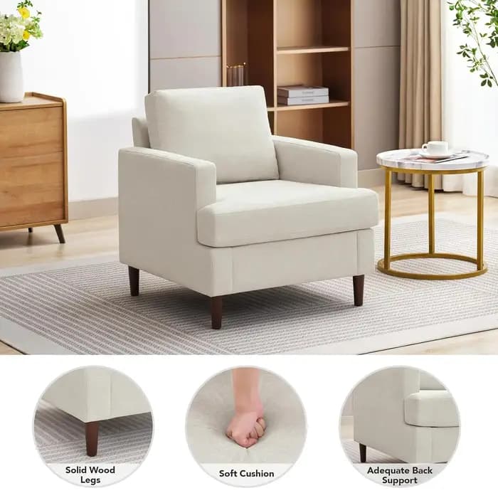 Fauteuil d'appoint de style mid-century, fauteuil moderne en tissu de lin pour salon, fauteuils d'ap